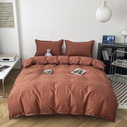 金丝鸟2023新款A类60支全棉水洗棉华夫格四件套苏珊格 苏珊格红