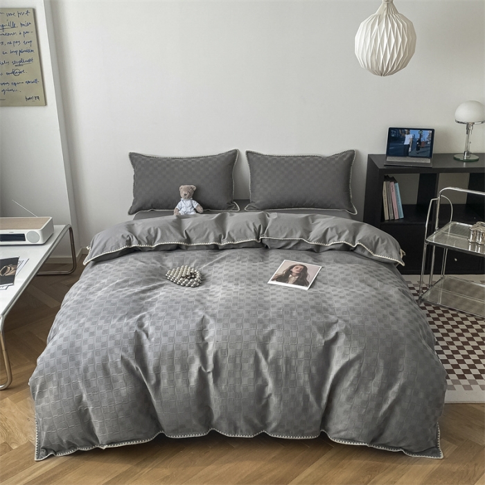 91家纺网 家纺一手货源 找家纺 金丝鸟2023新款A类60支全棉水洗棉华夫格四件套苏珊格 苏珊格灰