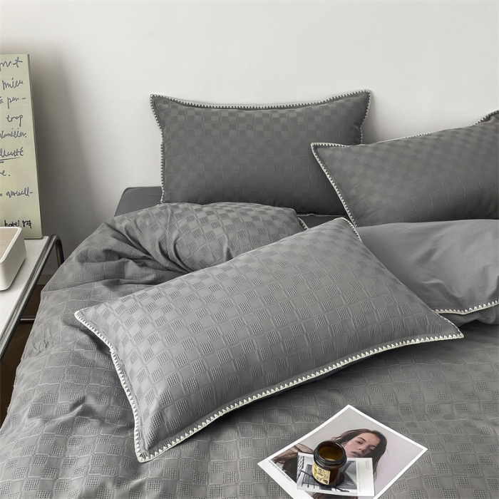 91家纺网 家纺一手货源 找家纺 金丝鸟2023新款A类60支全棉水洗棉华夫格四件套苏珊格 苏珊格灰