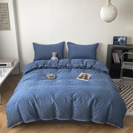 金丝鸟2023新款A类60支全棉水洗棉华夫格四件套苏珊格 苏珊格蓝