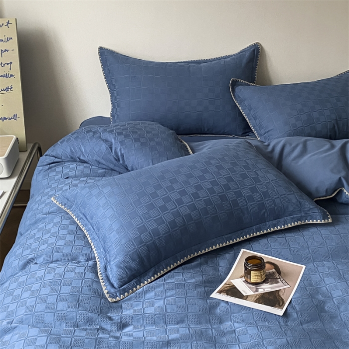 91家纺网 家纺一手货源 找家纺 金丝鸟2023新款A类60支全棉水洗棉华夫格四件套苏珊格 苏珊格蓝