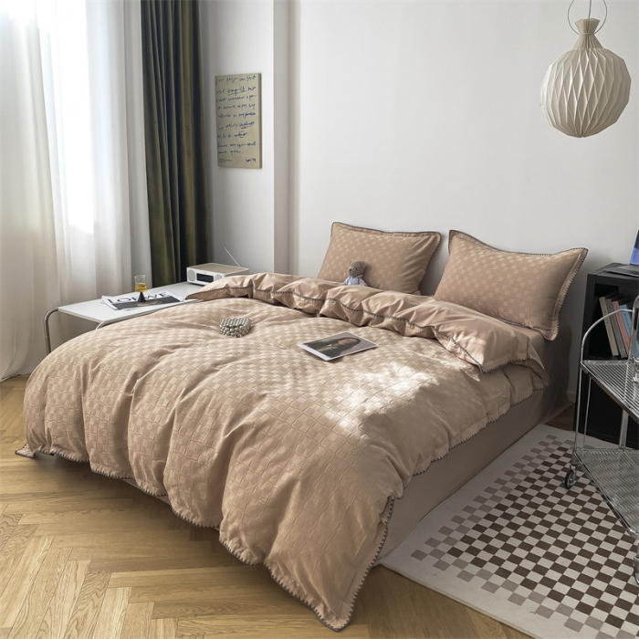 91家纺网 家纺一手货源 找家纺 金丝鸟2023新款A类60支全棉水洗棉华夫格四件套苏珊格 苏珊格驼