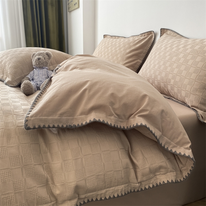 91家纺网 家纺一手货源 找家纺 金丝鸟2023新款A类60支全棉水洗棉华夫格四件套苏珊格 苏珊格驼