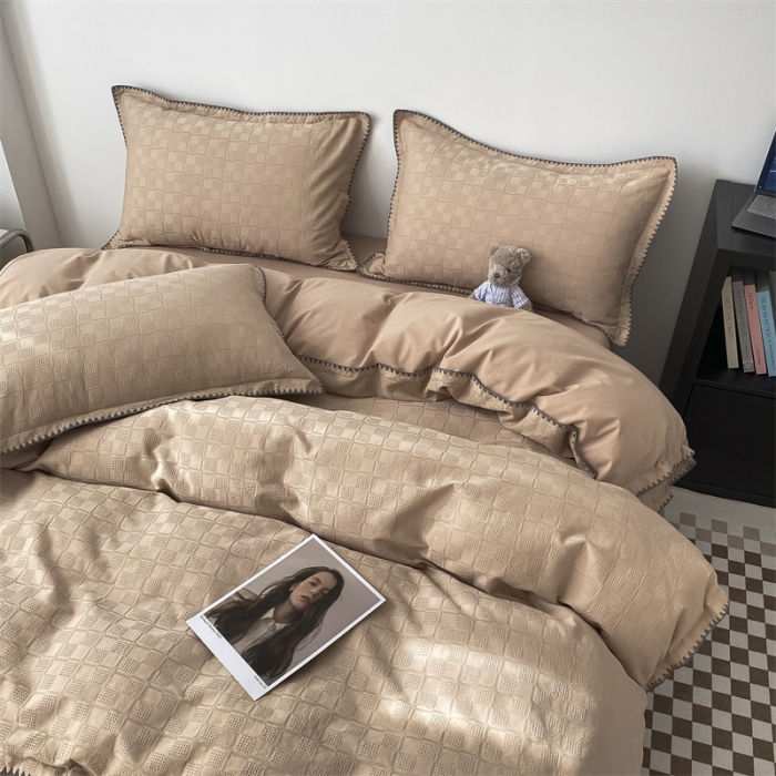 91家纺网 家纺一手货源 找家纺 金丝鸟2023新款A类60支全棉水洗棉华夫格四件套苏珊格 苏珊格驼