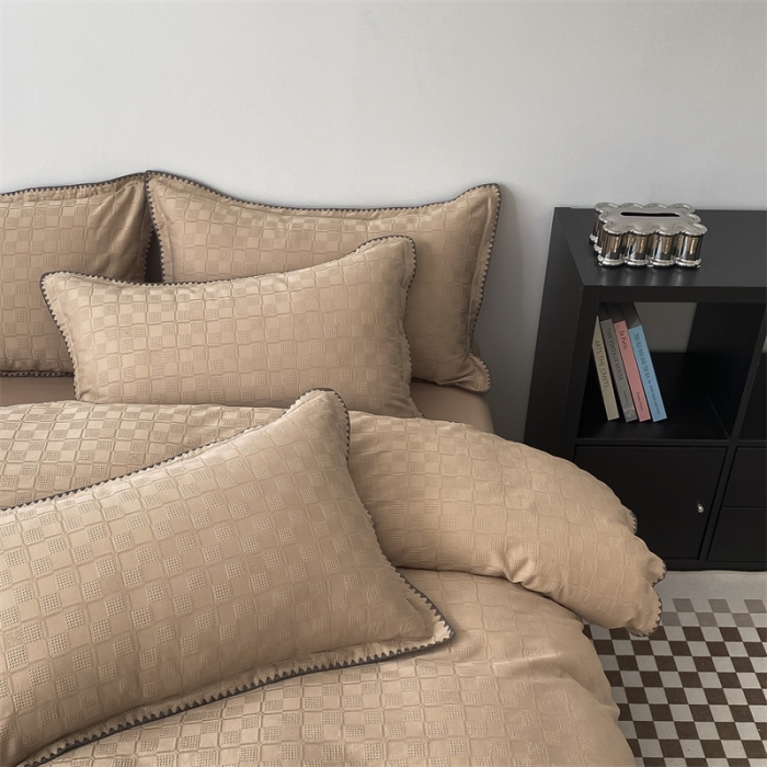 91家纺网 家纺一手货源 找家纺 金丝鸟2023新款A类60支全棉水洗棉华夫格四件套苏珊格 苏珊格驼