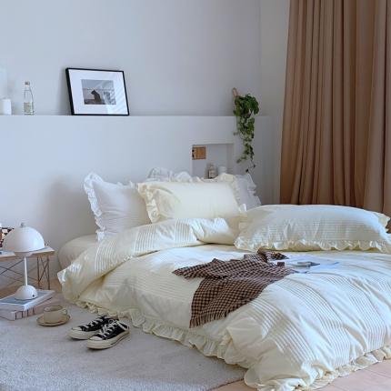 91家纺网 家纺一手货源 找家纺 六巷胡同 2022新款绗缝夹棉水洗棉四件套 奶酪黄