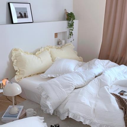 91家纺网 家纺一手货源 找家纺 六巷胡同 2022新款绗缝夹棉水洗棉四件套 牛乳白