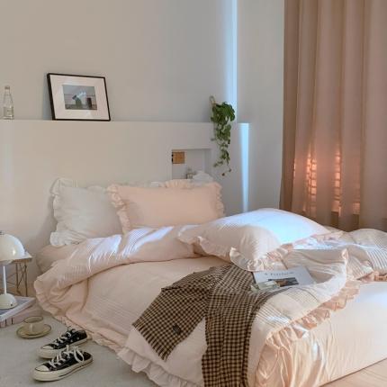 91家纺网 家纺一手货源 找家纺 六巷胡同 2022新款绗缝夹棉水洗棉四件套 软糖粉