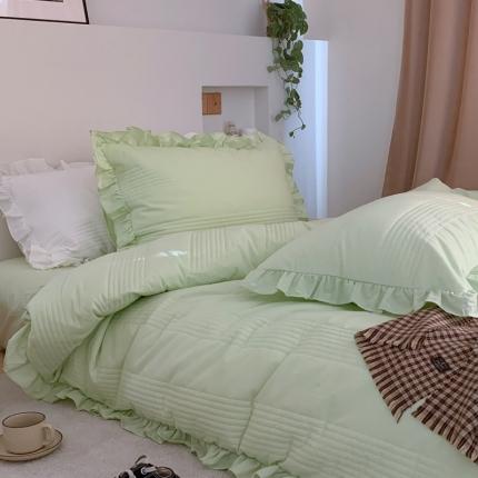 91家纺网 家纺一手货源 找家纺 六巷胡同 2022新款绗缝夹棉水洗棉四件套 元气绿