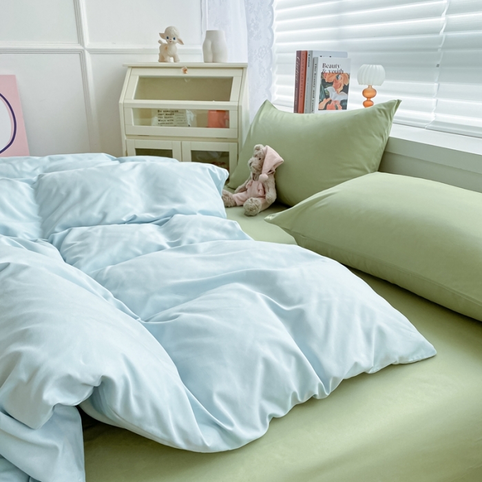 91家纺网 家纺一手货源 找家纺 雨帆 2022新款纯色双拼磨毛四件套 薄荷绿