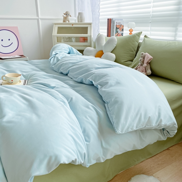 91家纺网 家纺一手货源 找家纺 雨帆 2022新款纯色双拼磨毛四件套 薄荷绿