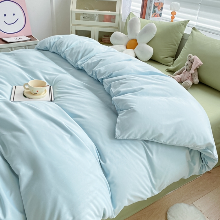 91家纺网 家纺一手货源 找家纺 雨帆 2022新款纯色双拼磨毛四件套 薄荷绿