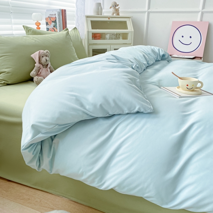 91家纺网 家纺一手货源 找家纺 雨帆 2022新款纯色双拼磨毛四件套 薄荷绿