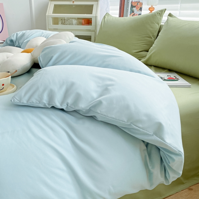 91家纺网 家纺一手货源 找家纺 雨帆 2022新款纯色双拼磨毛四件套 薄荷绿