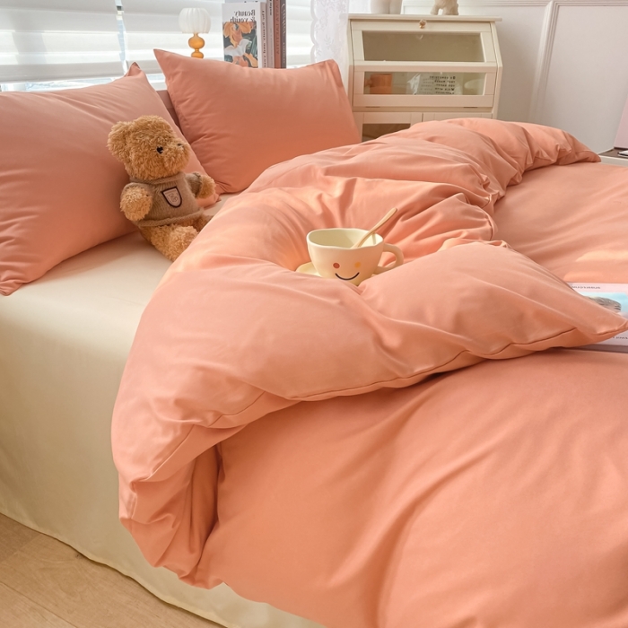 91家纺网 家纺一手货源 找家纺 雨帆 2022新款纯色双拼磨毛四件套 蜜桔