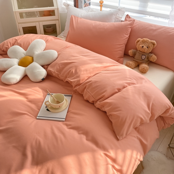 91家纺网 家纺一手货源 找家纺 雨帆 2022新款纯色双拼磨毛四件套 蜜桔