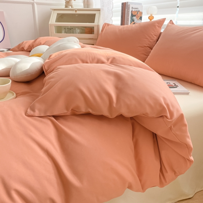 91家纺网 家纺一手货源 找家纺 雨帆 2022新款纯色双拼磨毛四件套 蜜桔