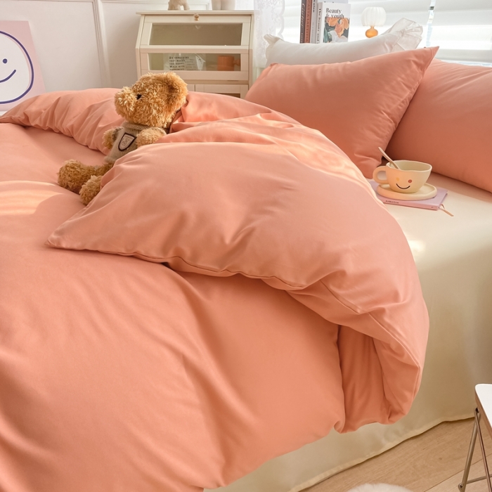 91家纺网 家纺一手货源 找家纺 雨帆 2022新款纯色双拼磨毛四件套 蜜桔