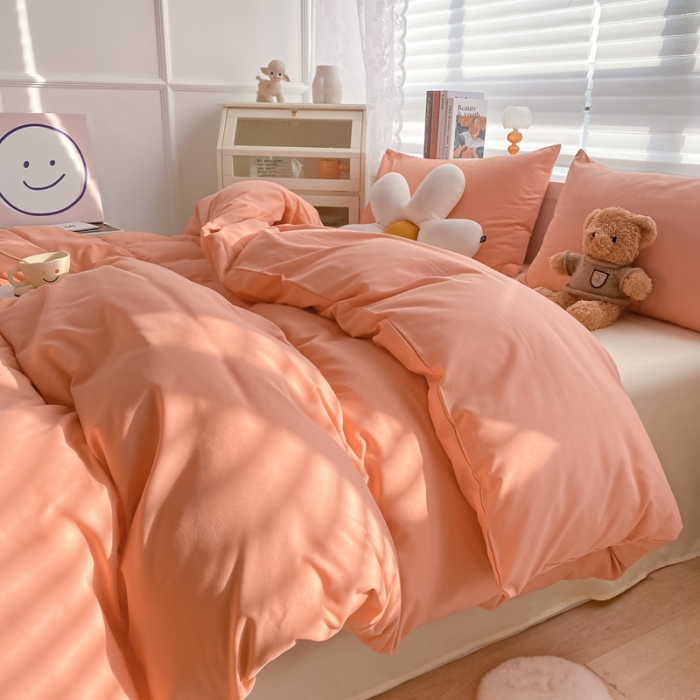 91家纺网 家纺一手货源 找家纺 雨帆 2022新款纯色双拼磨毛四件套 蜜桔