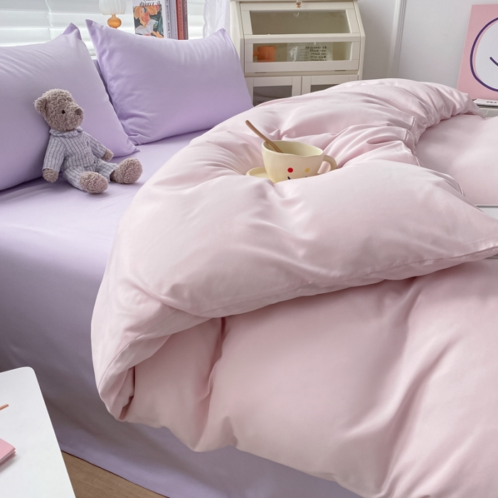 91家纺网 家纺一手货源 找家纺 雨帆 2022新款纯色双拼磨毛四件套 星黛紫