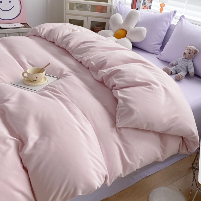 91家纺网 家纺一手货源 找家纺 雨帆 2022新款纯色双拼磨毛四件套 星黛紫