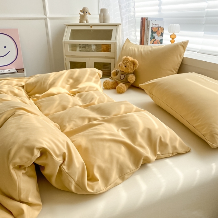 91家纺网 家纺一手货源 找家纺 雨帆 2022新款纯色双拼磨毛四件套 杏仁奶油