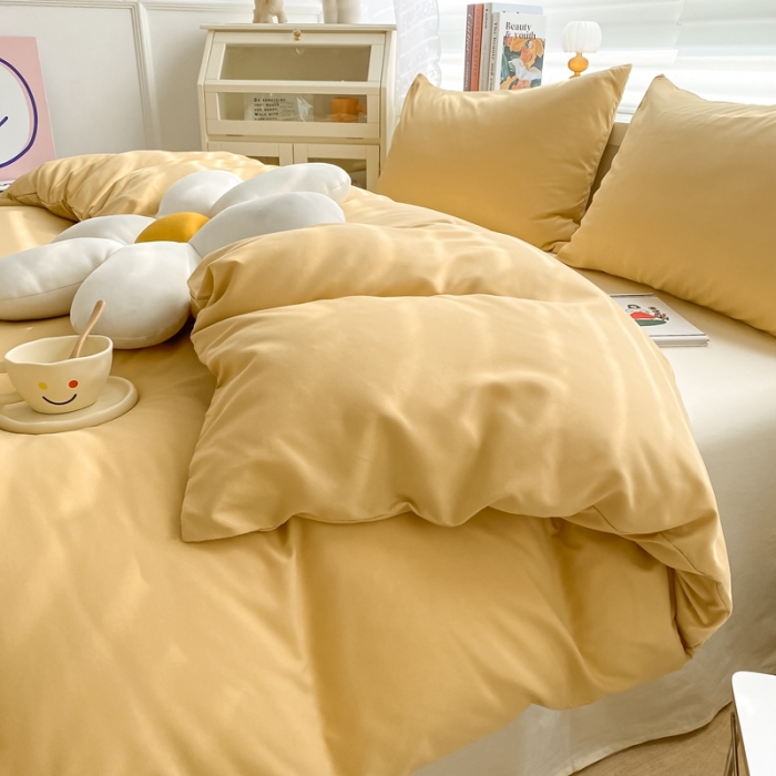 91家纺网 家纺一手货源 找家纺 雨帆 2022新款纯色双拼磨毛四件套 杏仁奶油