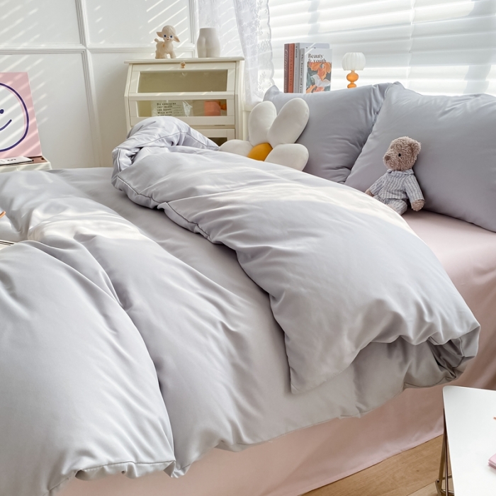 91家纺网 家纺一手货源 找家纺 雨帆 2022新款纯色双拼磨毛四件套 烟雾粉