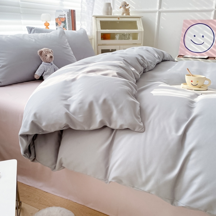 91家纺网 家纺一手货源 找家纺 雨帆 2022新款纯色双拼磨毛四件套 烟雾粉