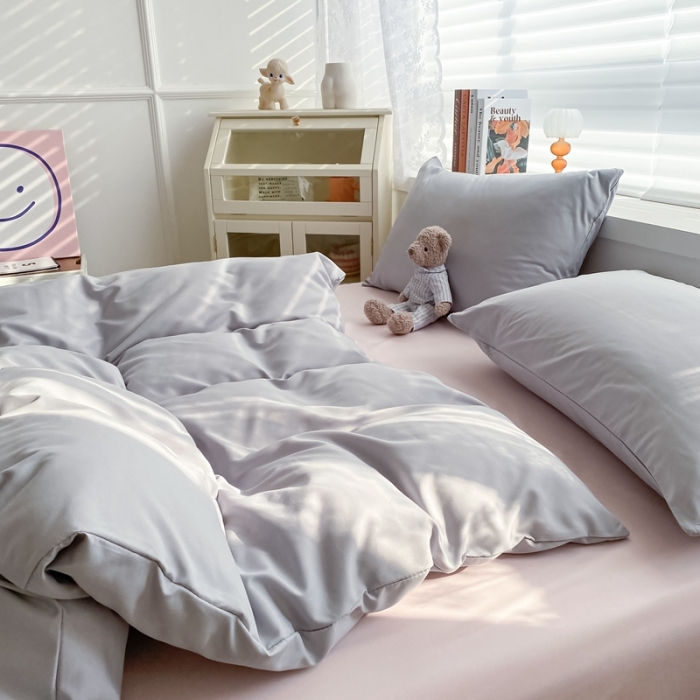 91家纺网 家纺一手货源 找家纺 雨帆 2022新款纯色双拼磨毛四件套 烟雾粉