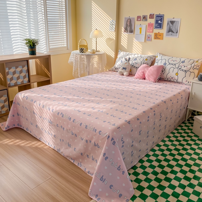 91家纺网 家纺一手货源 找家纺 西引力 2022新款全棉纯棉卡通单床单 萌萌兔派对