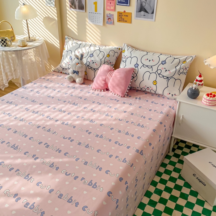 91家纺网 家纺一手货源 找家纺 西引力 2022新款全棉纯棉卡通单床单 萌萌兔派对