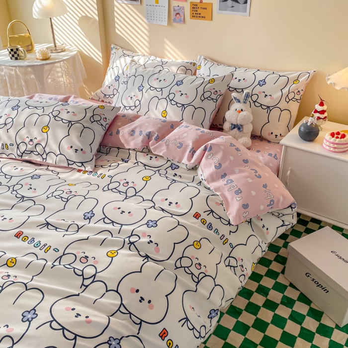 91家纺网 家纺一手货源 找家纺 西引力 2021年新款全棉纯棉卡通单被套 萌萌兔派对