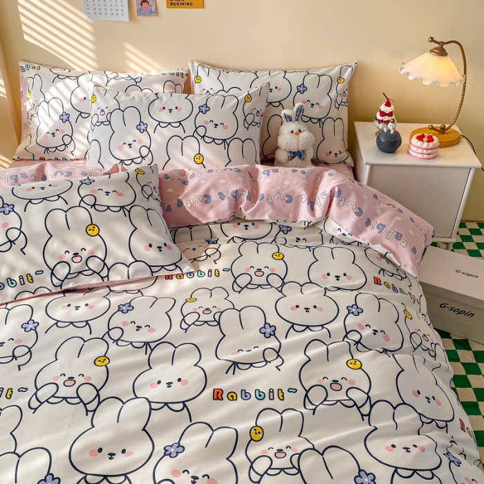 91家纺网 家纺一手货源 找家纺 西引力 2021年新款全棉纯棉卡通单被套 萌萌兔派对