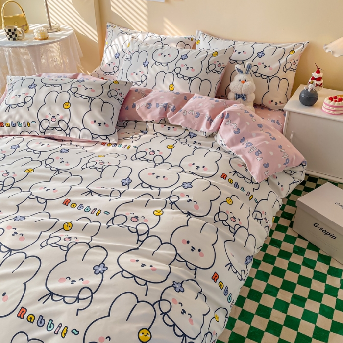 91家纺网 家纺一手货源 找家纺 西引力 2021年新款全棉纯棉卡通单被套 萌萌兔派对