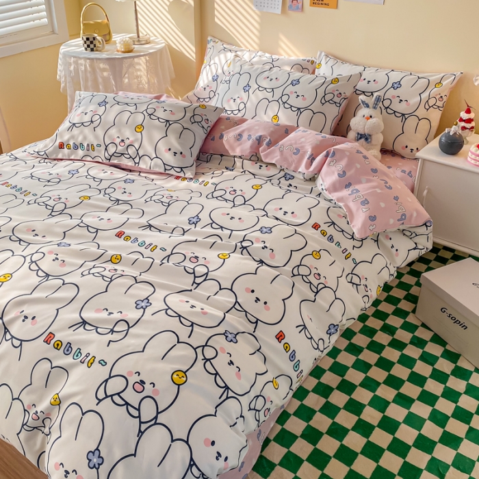 91家纺网 家纺一手货源 找家纺 西引力 2021年新款全棉纯棉卡通单被套 萌萌兔派对