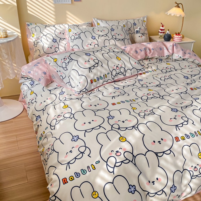 91家纺网 家纺一手货源 找家纺 西引力 2021年新款全棉纯棉卡通单被套 萌萌兔派对