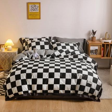 91家纺网 家纺一手货源 找家纺 （总）花言狐语2025新款全棉色布13372拼角工艺款四件套