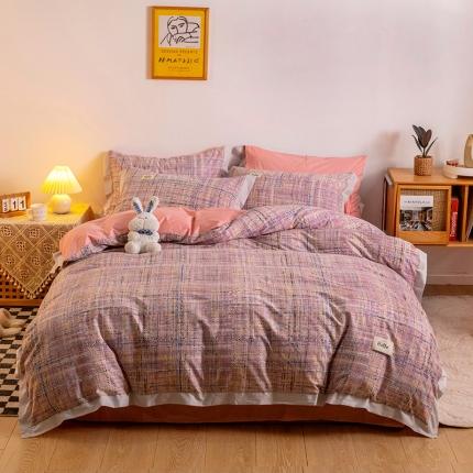 91家纺网 家纺一手货源 找家纺 （总）花言狐语2025新款全棉色布13372拼角工艺款四件套