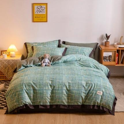 91家纺网 家纺一手货源 找家纺 （总）花言狐语2025新款全棉色布13372拼角工艺款四件套