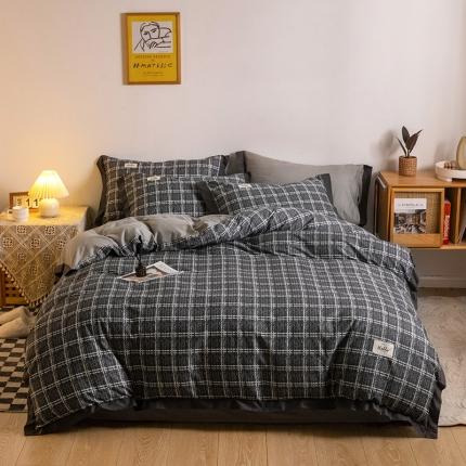 91家纺网 家纺一手货源 找家纺 （总）花言狐语2025新款全棉色布13372拼角工艺款四件套