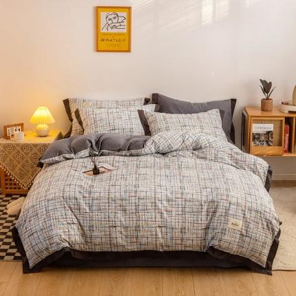 91家纺网 家纺一手货源 找家纺 花言狐语2025新款全棉色布13372拼角工艺款四件套 情书