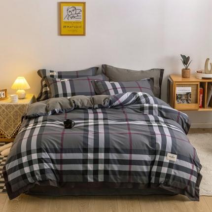 91家纺网 家纺一手货源 找家纺 花言狐语2025新款全棉色布13372拼角工艺款四件套温雅灰