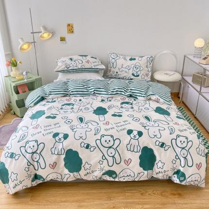 91家纺网 家纺一手货源 找家纺 （总）梦家居 2022新款13372小清新系列全棉四件套