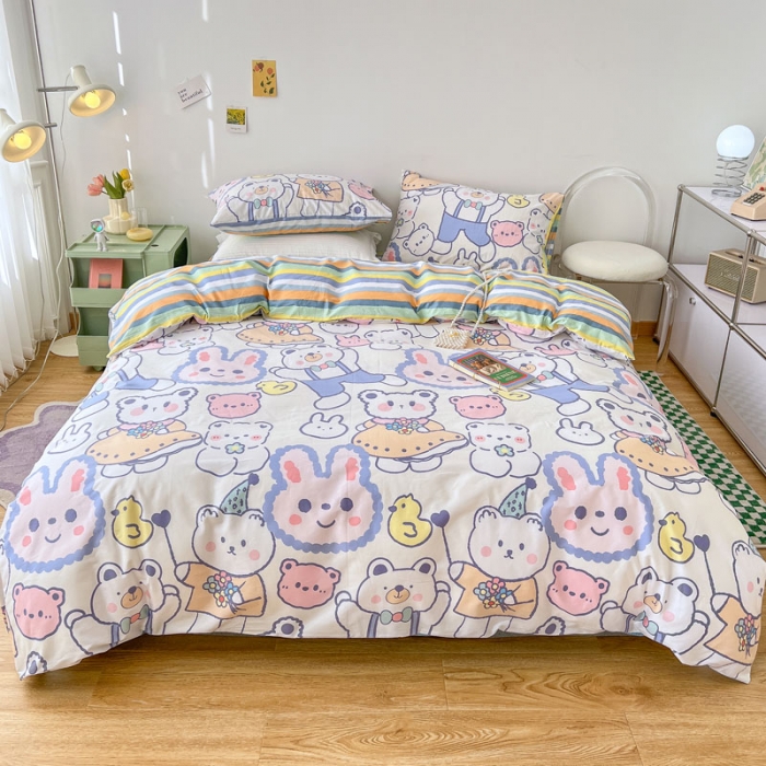 91家纺网 家纺一手货源 找家纺 梦家居 2022新款13372小清新系列全棉四件套 达达兔