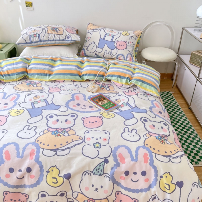 91家纺网 家纺一手货源 找家纺 梦家居 2022新款13372小清新系列全棉四件套 达达兔