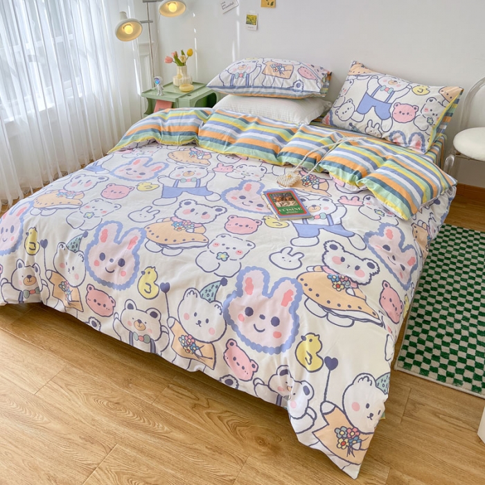 91家纺网 家纺一手货源 找家纺 梦家居 2022新款13372小清新系列全棉四件套 达达兔