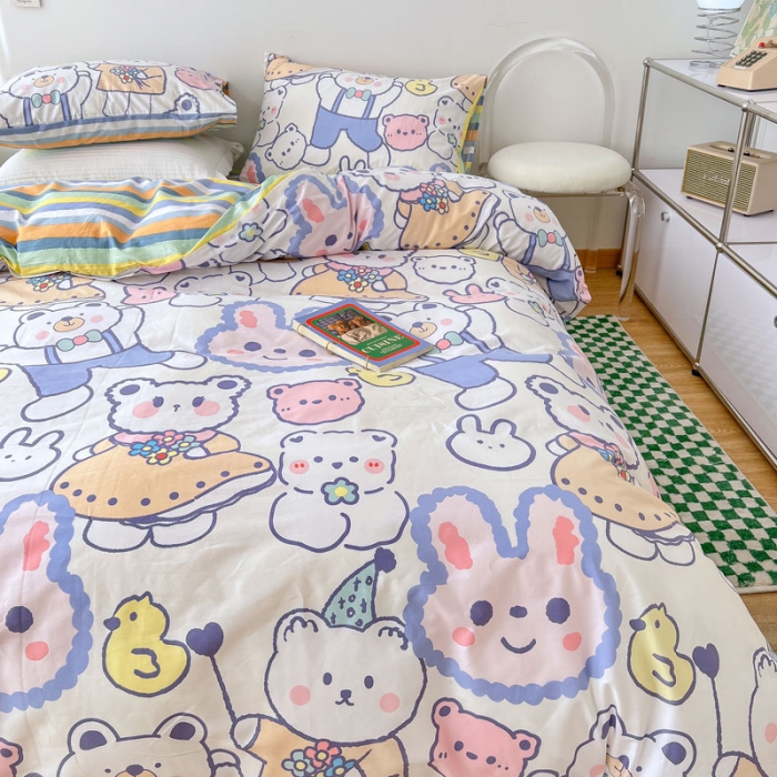 91家纺网 家纺一手货源 找家纺 梦家居 2022新款13372小清新系列全棉四件套 达达兔