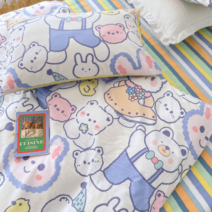 91家纺网 家纺一手货源 找家纺 梦家居 2022新款13372小清新系列全棉四件套 达达兔