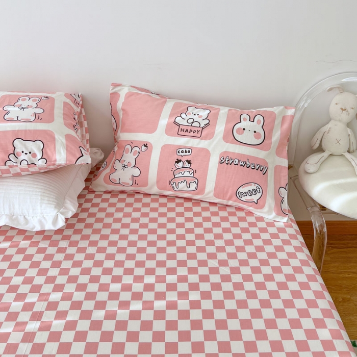 91家纺网 家纺一手货源 找家纺 梦家居 2022新款13372小清新系列全棉四件套 粉色派对